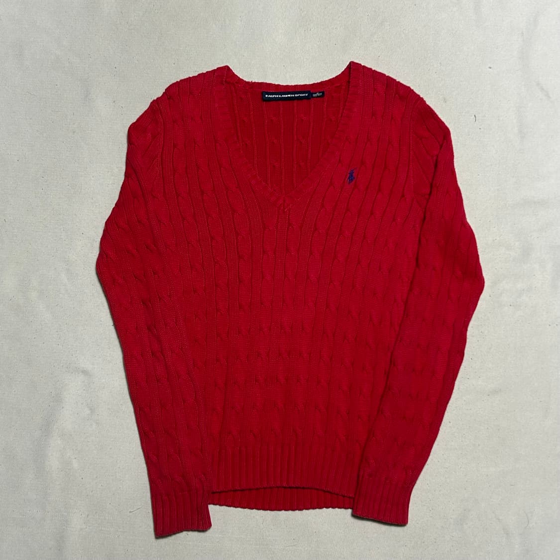 M 폴로랄프로렌 스포츠 여성용 레드 케이블 브이넥 니트 상품이미지2