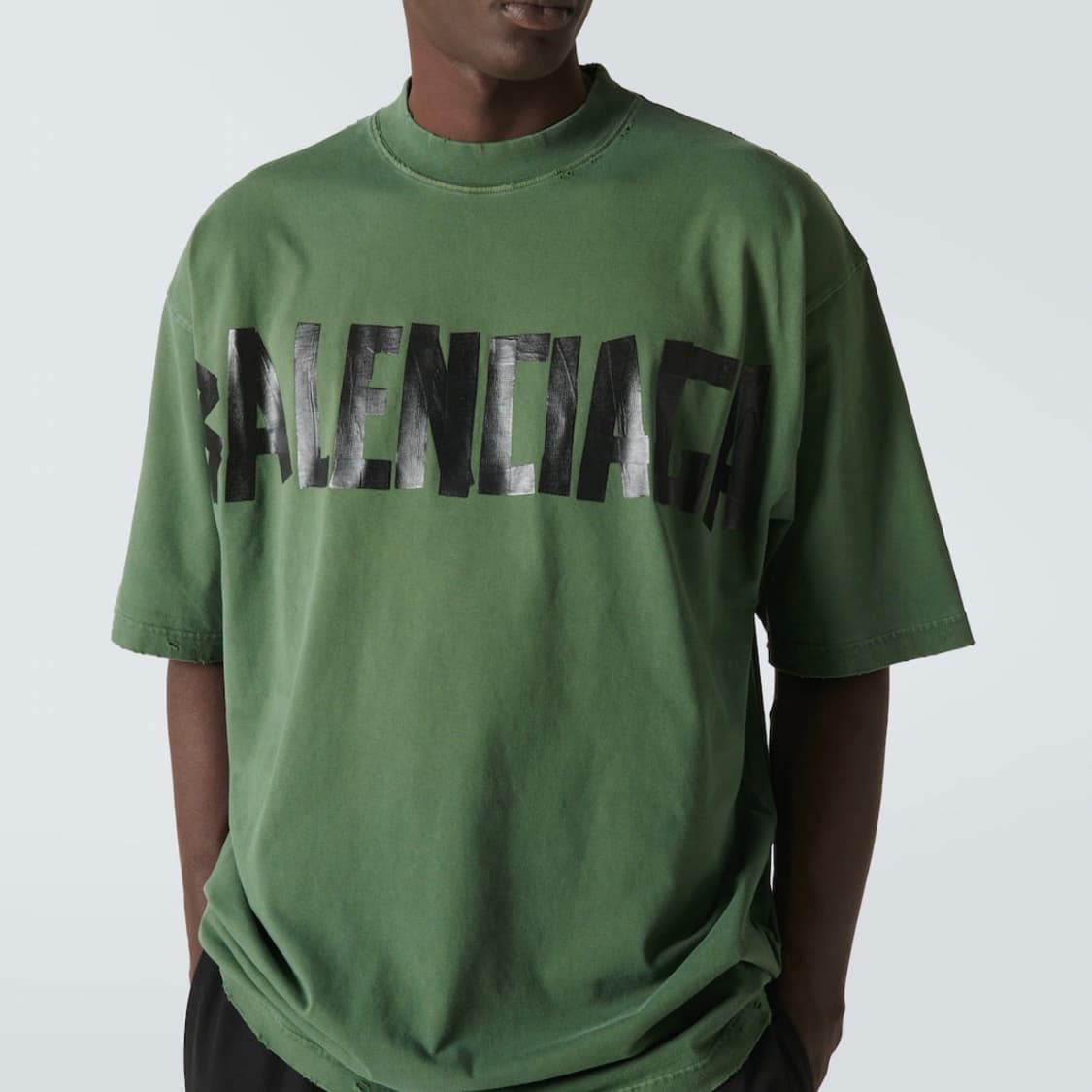 [S+급/오버핏M] 발렌시아가 뉴 테이프 반팔 티셔츠 다크 그린 상품이미지7