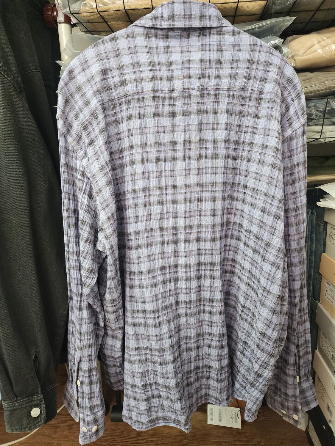 [3] 이얼즈어고 오버다이드 체크 포이카 셔츠 라벤더 상품이미지3