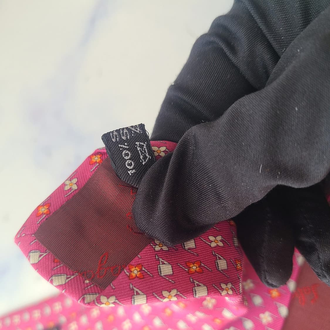 페라가모 실크 핑크 플라워 자카드 넥타이 9.6cm A등급 G1 상품이미지5