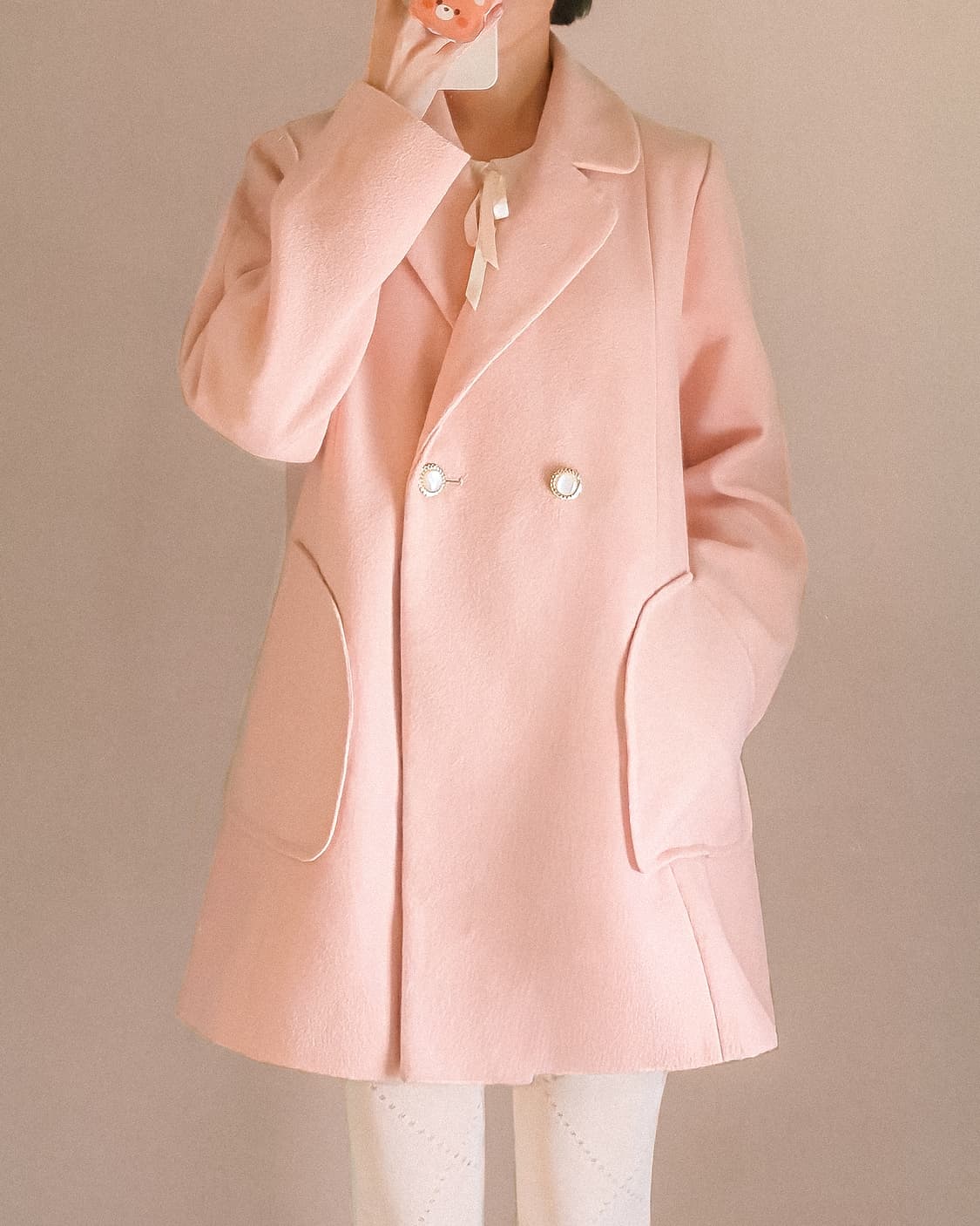 히메  피치 핑크 진주 버튼 코트 상품이미지3