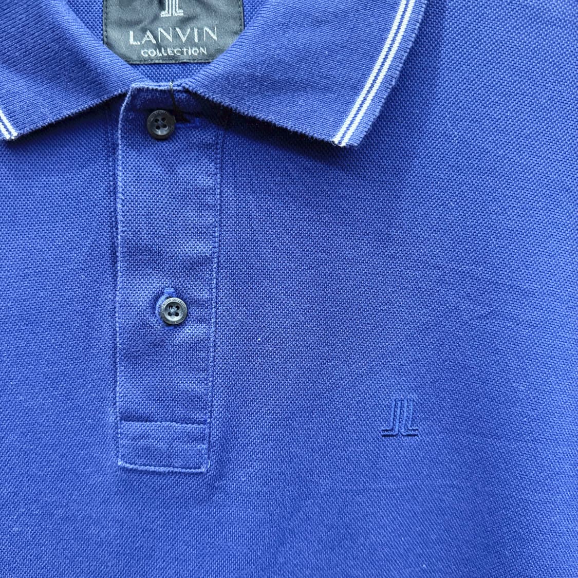 랑방 컬렉션 반팔 카라티 로고 자수 배색 라인 디테일 블루 상품이미지6