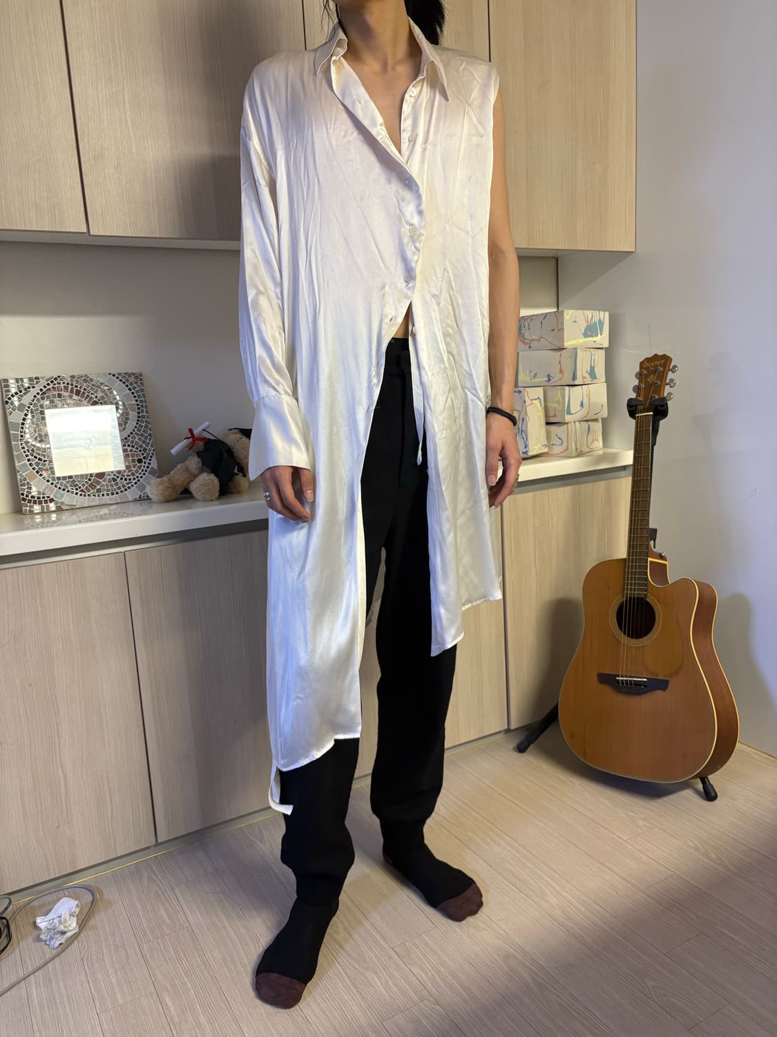 앤드뮐미스터 비대칭 실크 셔츠 상품이미지1