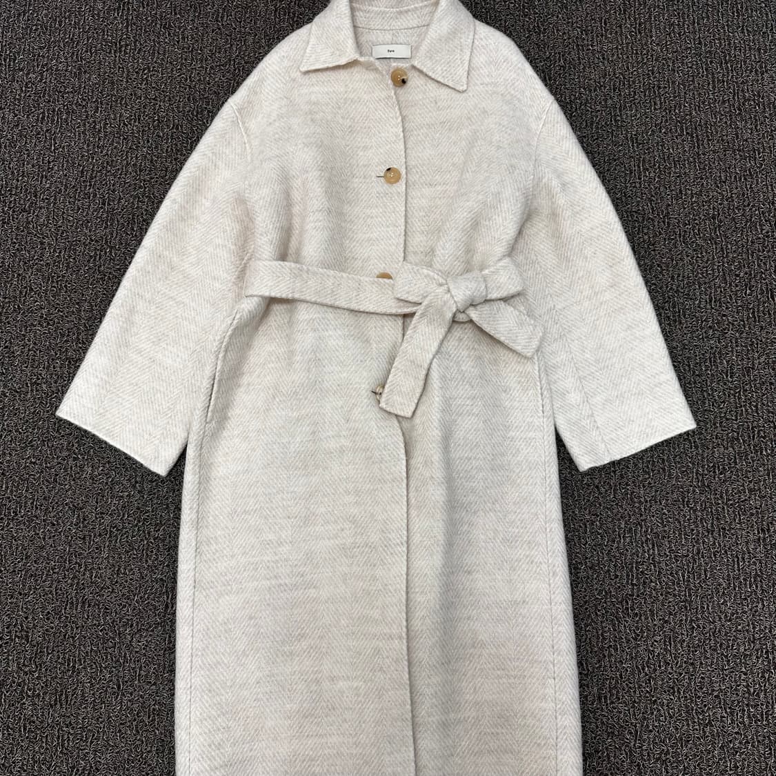 Fave 헤링본 핸드베이드 울 롱 코트 아이보리 F 상품이미지1
