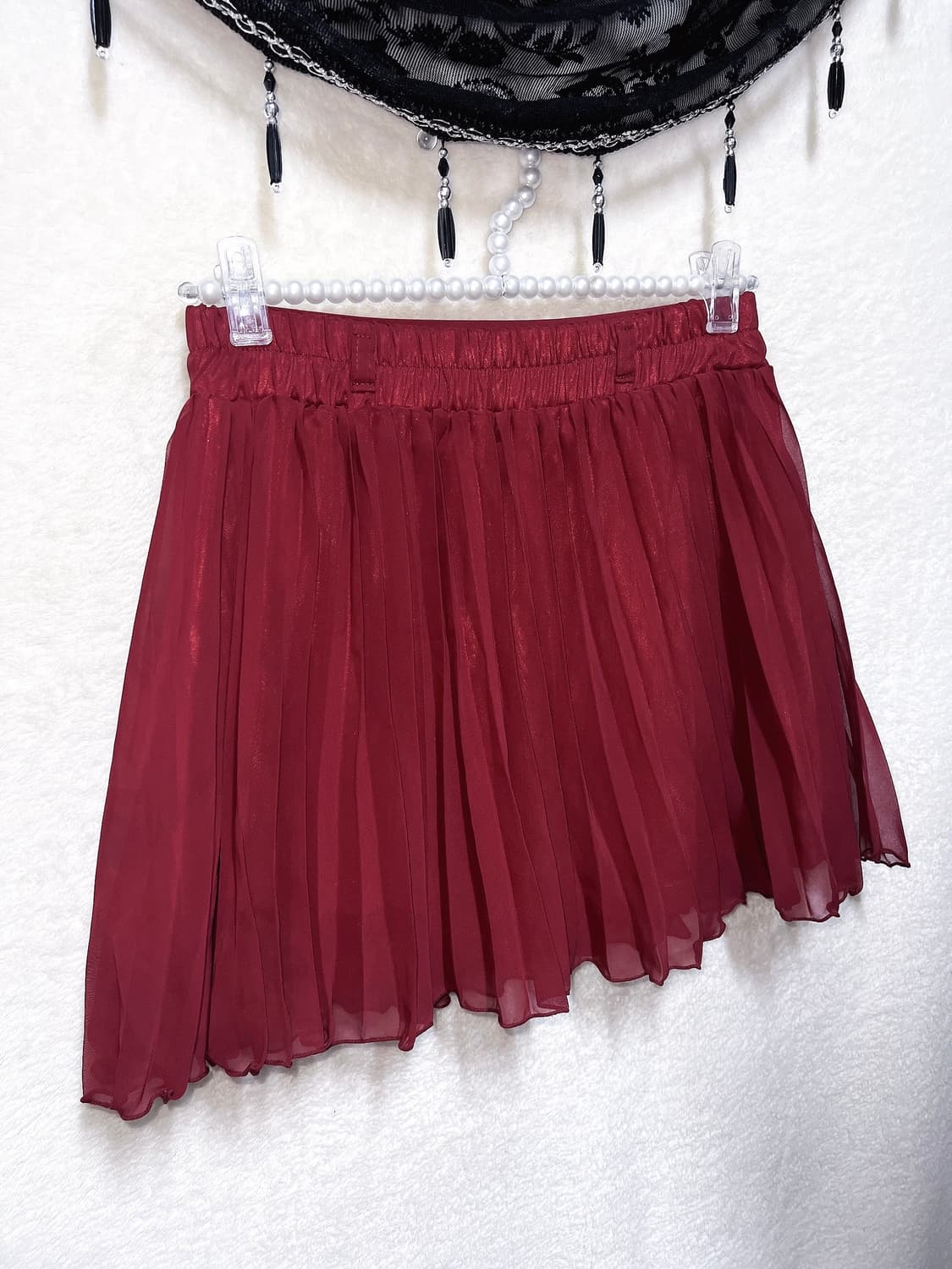 잉그니 버건디 플리츠 주름 쉬폰 미니스커트 로맨틱고딕 고스 갸루 핀터 상품이미지3