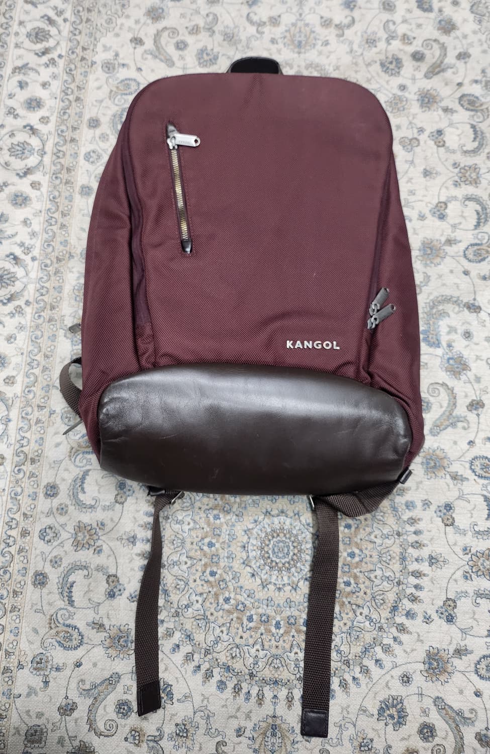 캉골 데일리 레더 메쉬 버건디 1093 노트북 수납 백팩 상품이미지1