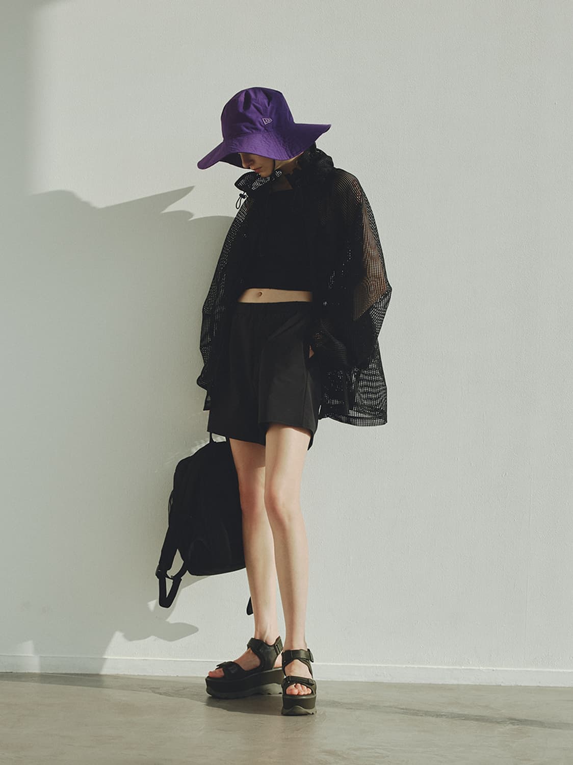 emmi 에미 일본 브랜드 튤 메쉬 매쉬 미니 개더 바디 백팩 블랙 상품이미지3