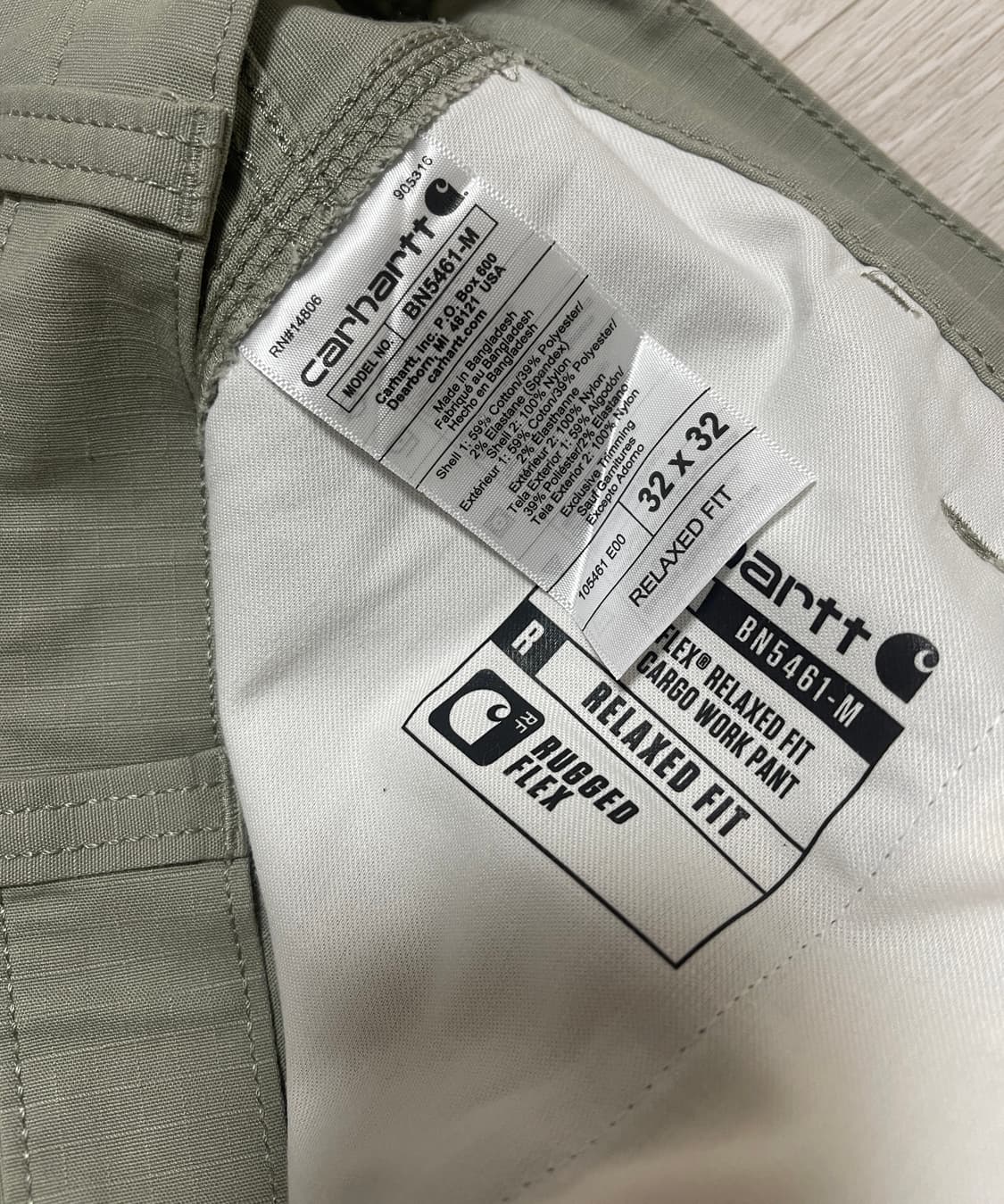 칼하트 릴렉스 핏 립스탑 카고 바지 올리브 32 상품이미지6