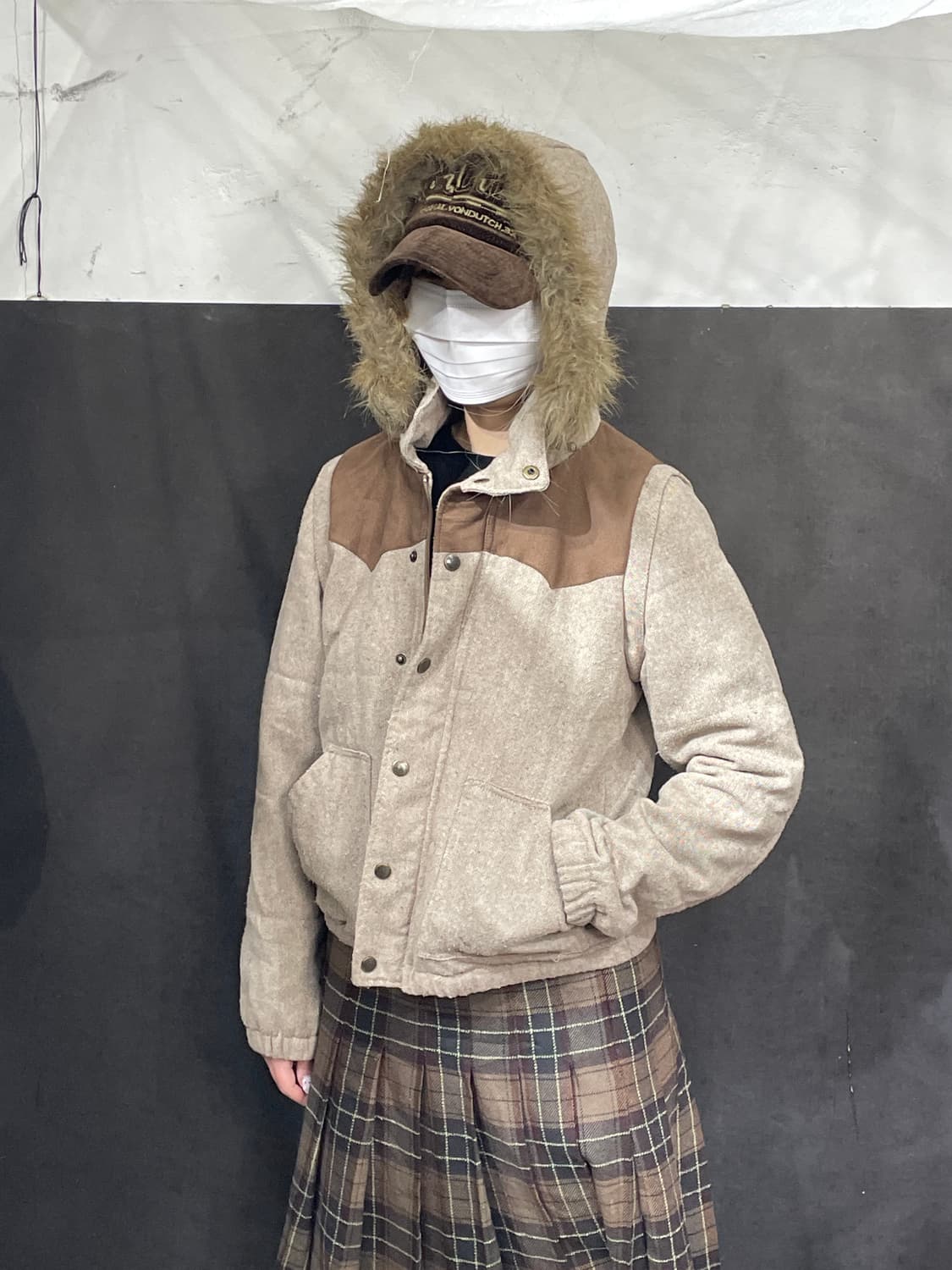 일본빈티지 울프죠 menina 트위드 퍼 후드 패딩 점퍼   BIKI F 상품이미지4