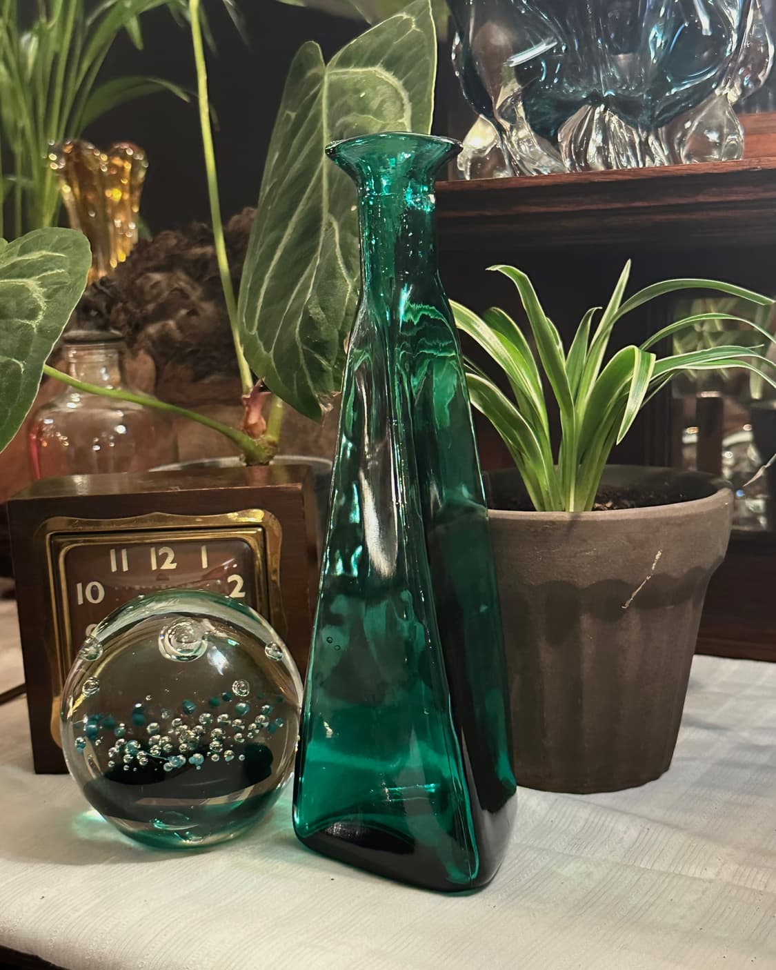 일본 빈티지 아트글라스 에메랄드 그린 화병🌲 상품이미지1