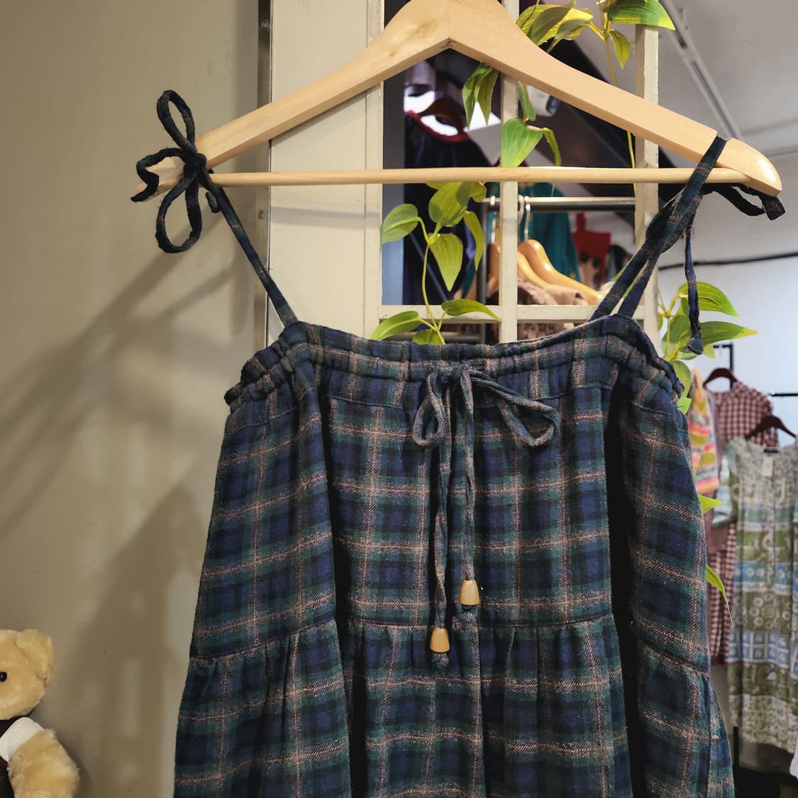 그린 체크 끈원피스 상품이미지3