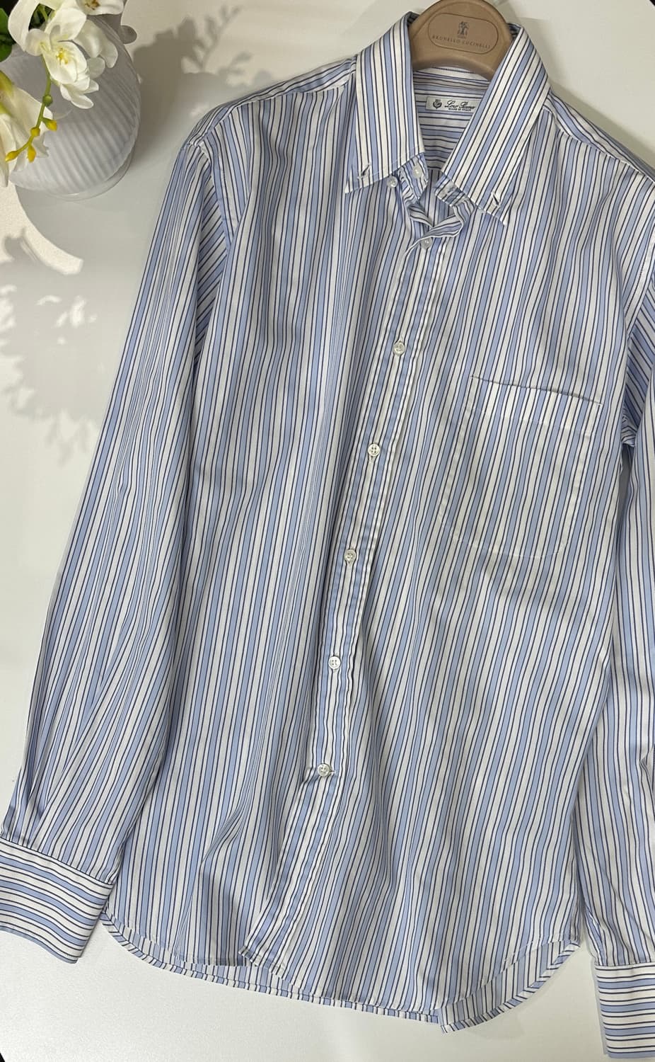 로로피아나 마글리아 블루 아이보리 스트라이프 셔츠 상품이미지1