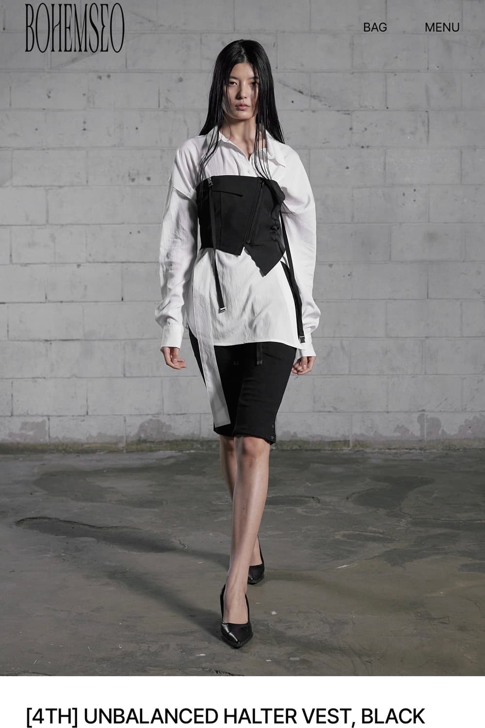 [택O새상품]보헤미안서울 보헴서 언발란스 홀터탑 베스트 블랙 상품이미지3