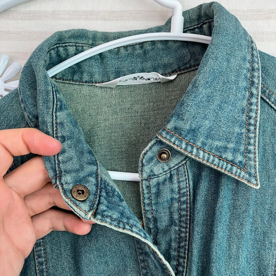 빈티지 블루 데님 버튼 셔츠 y2k 스트릿 갸루 펑키 일본빈티지658 f 상품이미지4