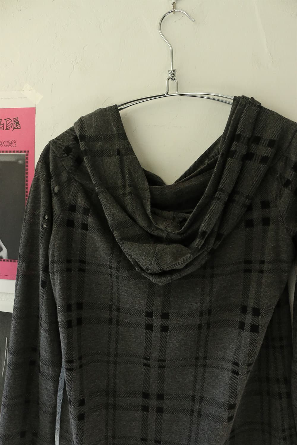 요지 야마모토 느와르 체크 후드 드레이프 탑  상품이미지6