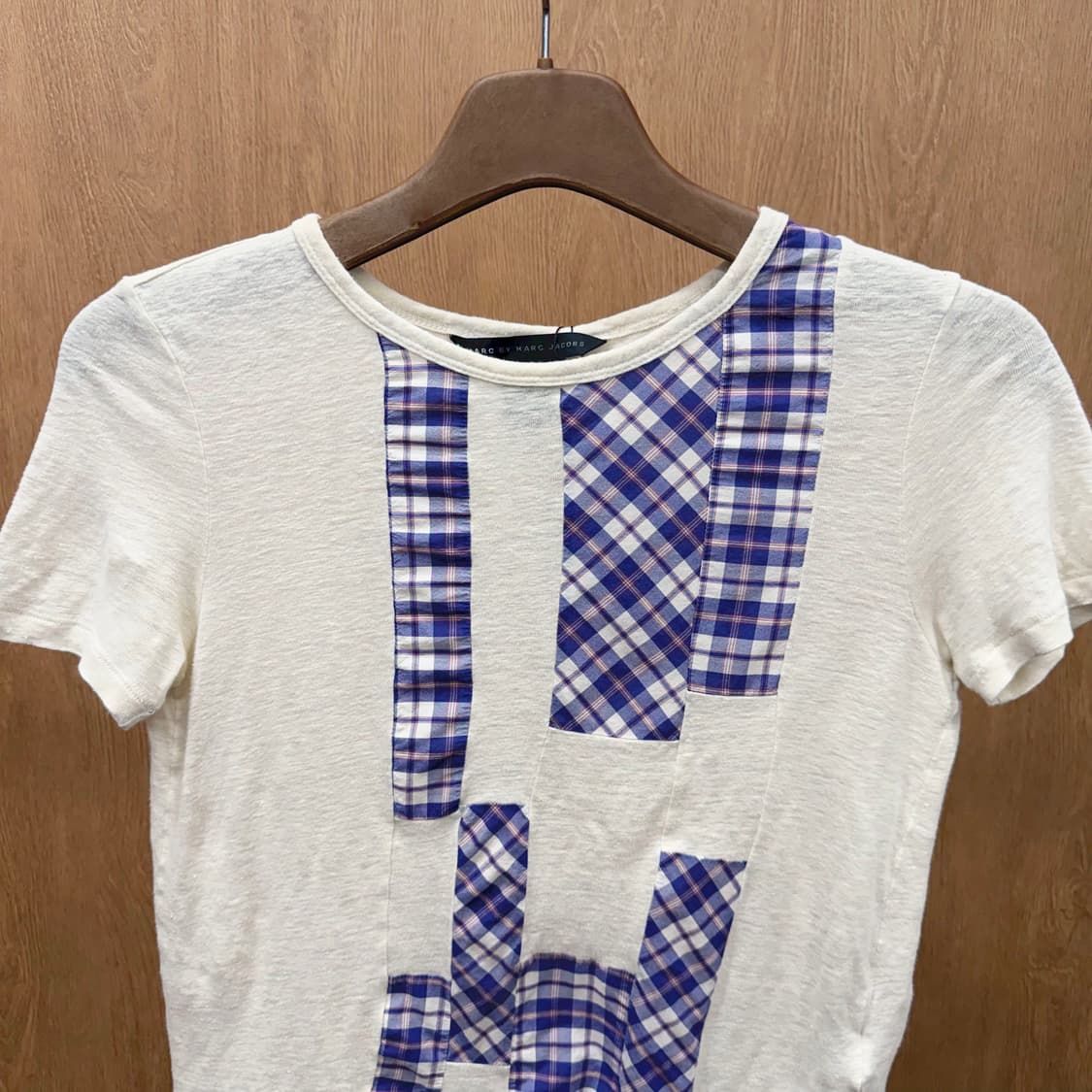 마크 제이콥스 반팔 티셔츠 체크 패치워크 배색 패널 루즈핏 아이보리 상품이미지4