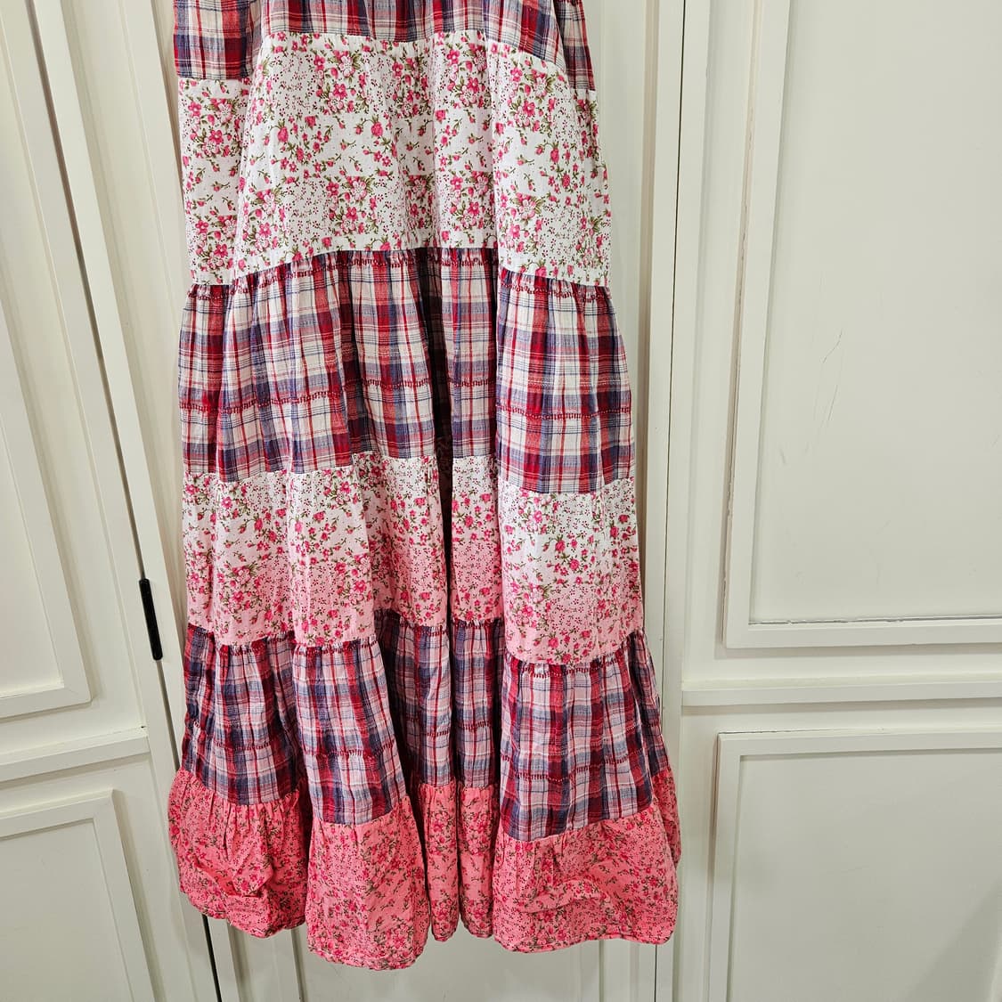 체크 패치 플라워 캉캉 롱원피스 상품이미지3