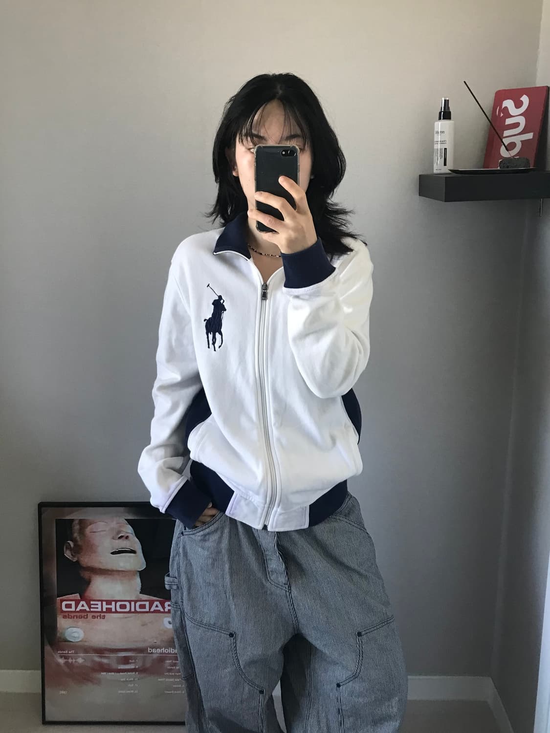 대장급 폴로 랄프로렌 빅포니로고 화이트 네이비 코튼 집업  상품이미지4