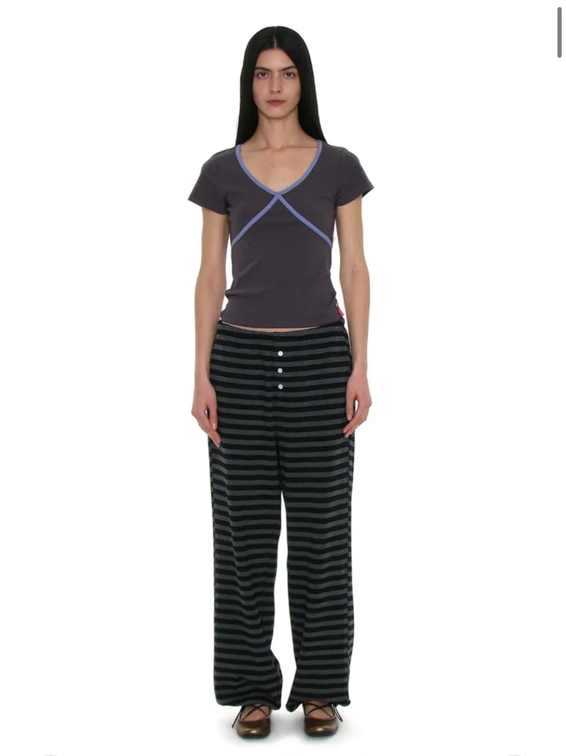 파르티멘토우먼 pwc 스트라이프 저지 와이드 팬츠 (블랙) 상품이미지1