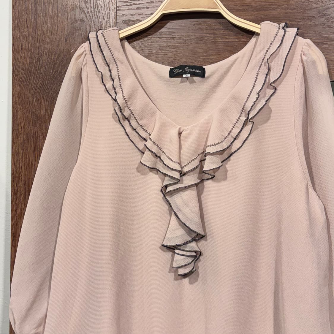 일본 빈티지 핑크 베이지 프릴 러플 블라우스 상품이미지4