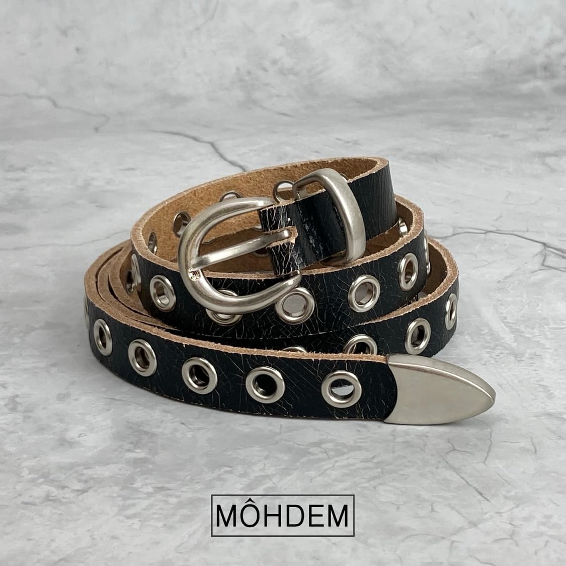 [Unisex] 베지터블 크랙레더 아일렛 벨트 상품이미지2