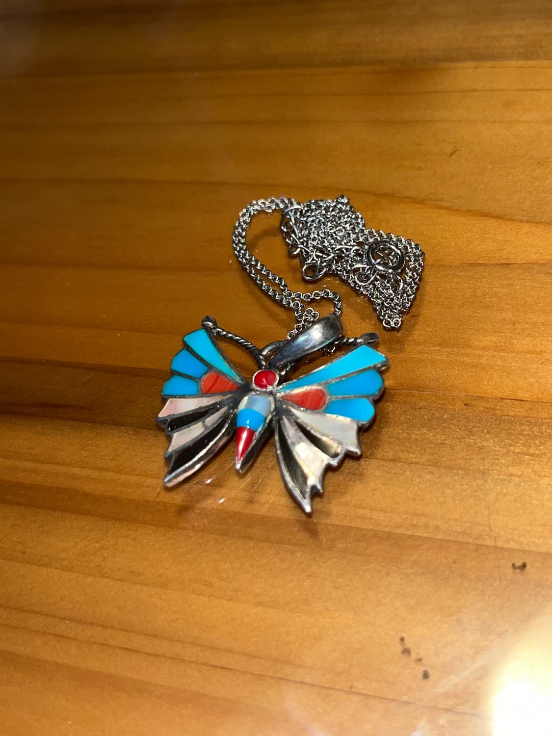 빈티지 인디언 주얼리 : 나비 인레이 스털링 실버 925 목걸이 (Nat 상품이미지1