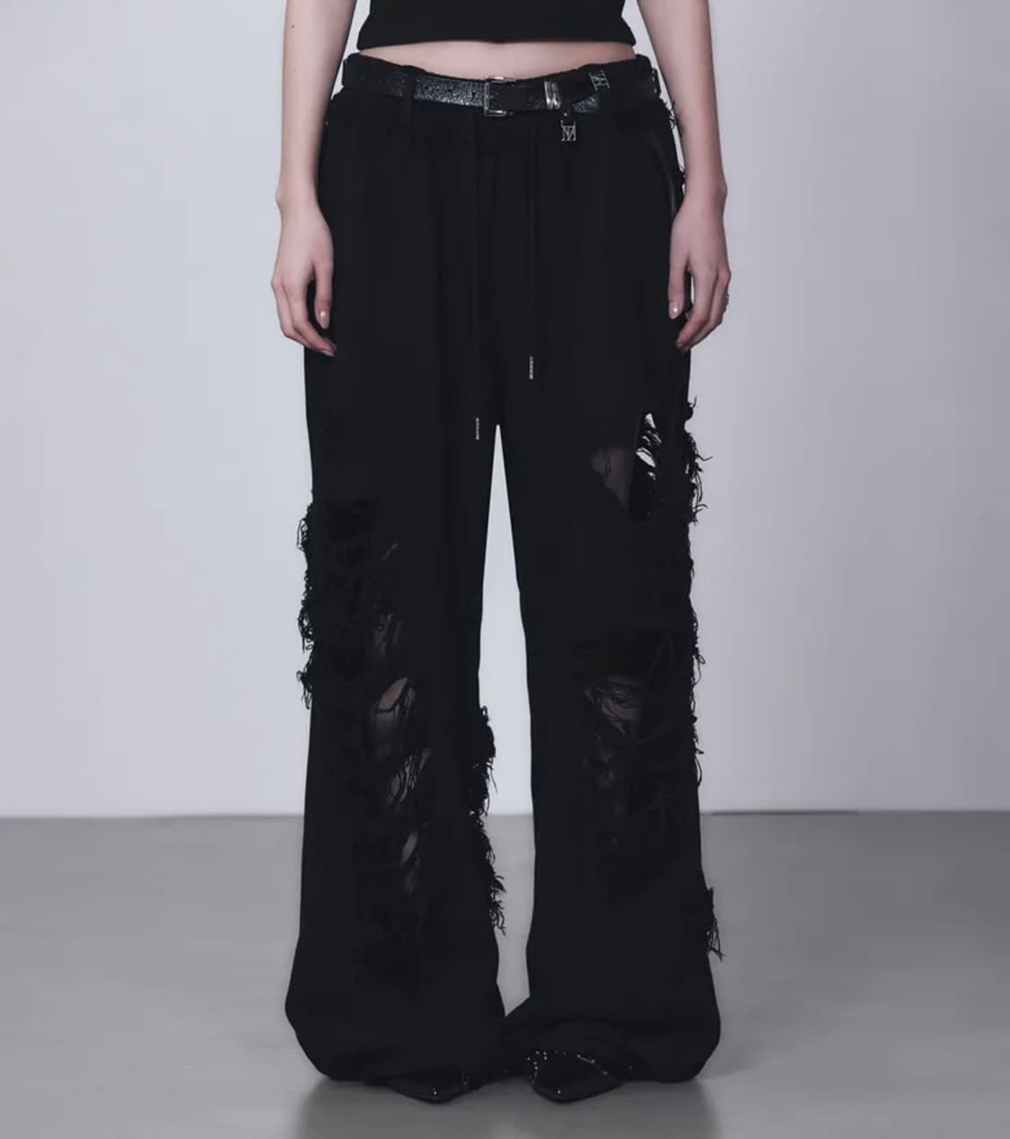 트리밍버드 스크래치 데미지 와이드 팬츠 상품이미지1