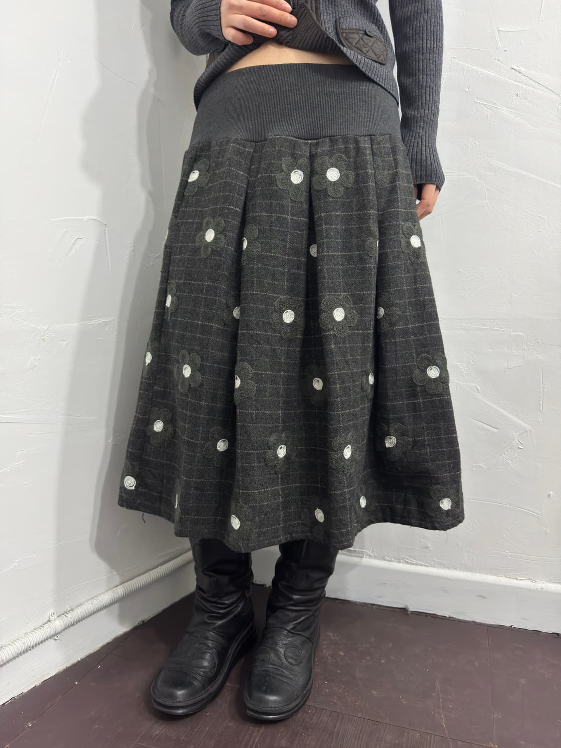 flower wool pleats skirt 상품이미지3