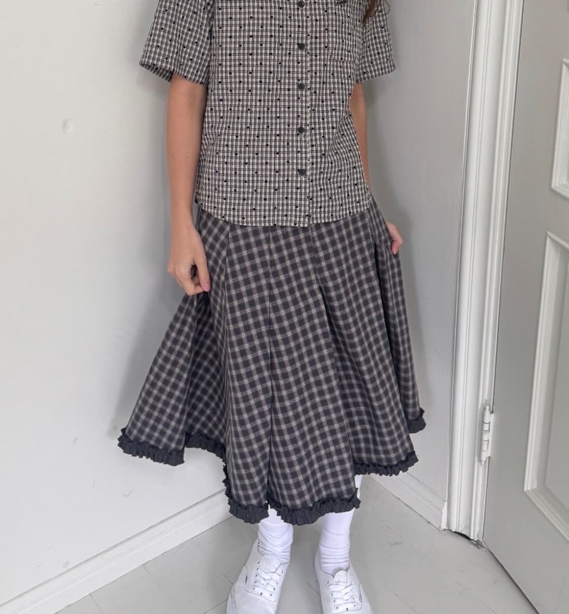 AEAE 체크 랩스커트 상품이미지1