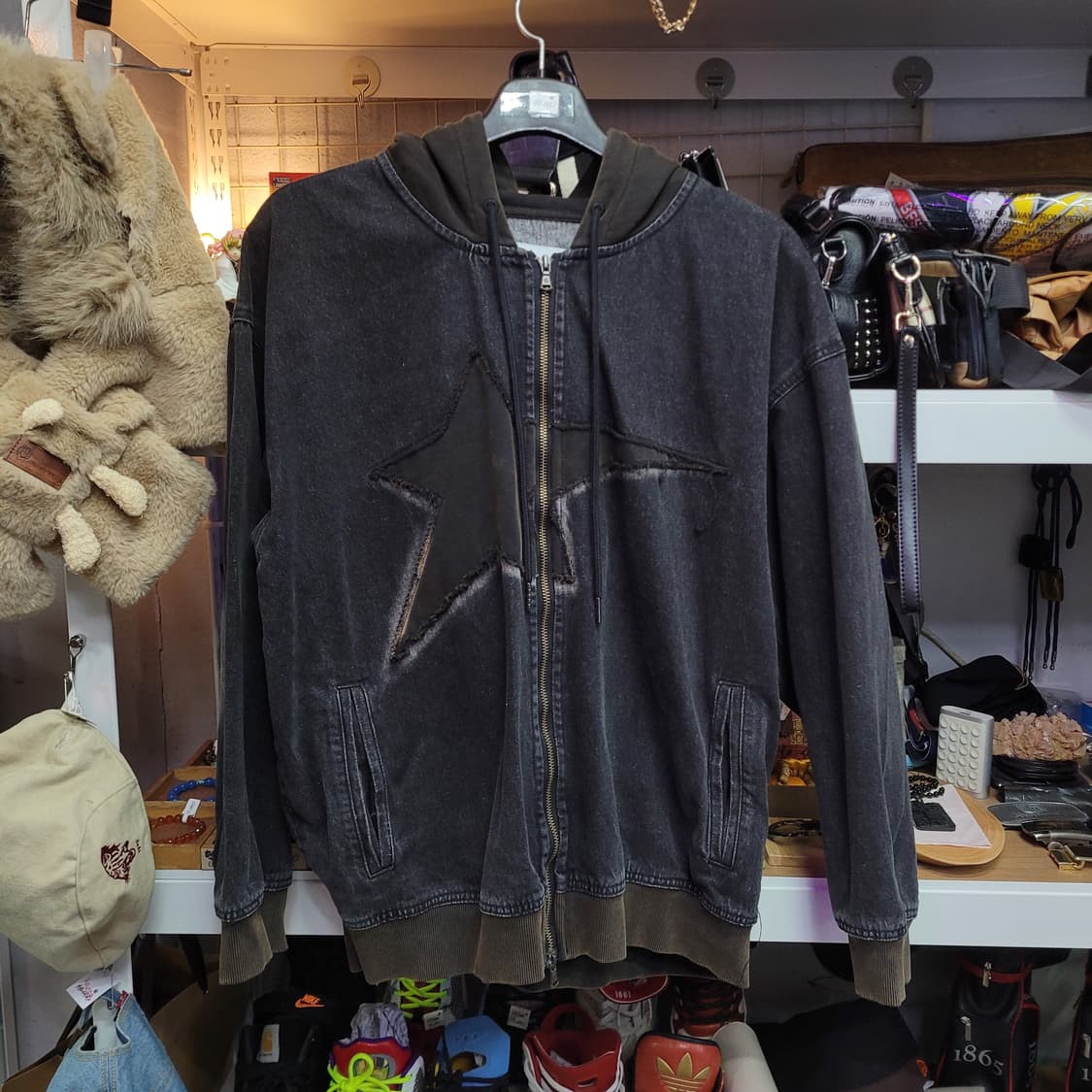 Xtonz 엑스톤즈 빈티지 워싱 데님 후드 집업 상품이미지1