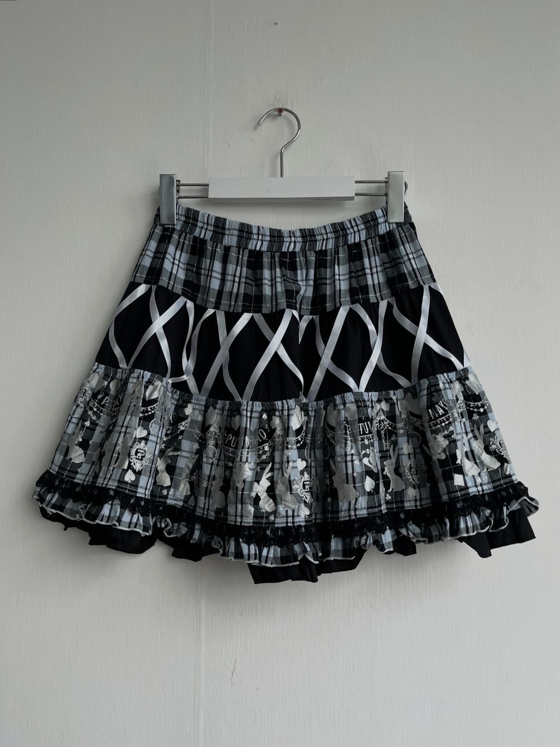  PUTUMAYO 블랙 체크 레이어드 프릴 미니 스커트 상품이미지1