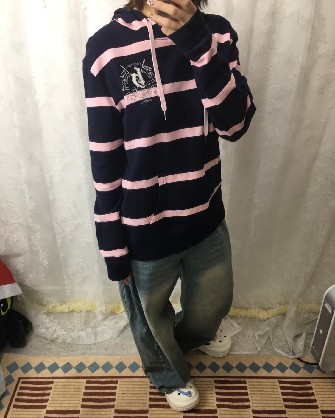HANG TEN Navy Pink Stripe Hoodie 상품이미지5