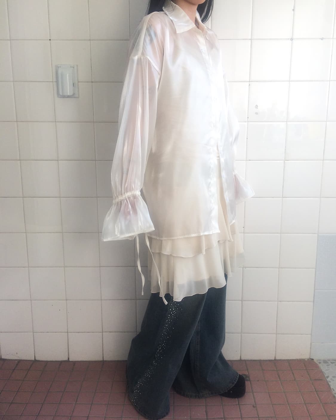 Glossy see through shirt 상품이미지8