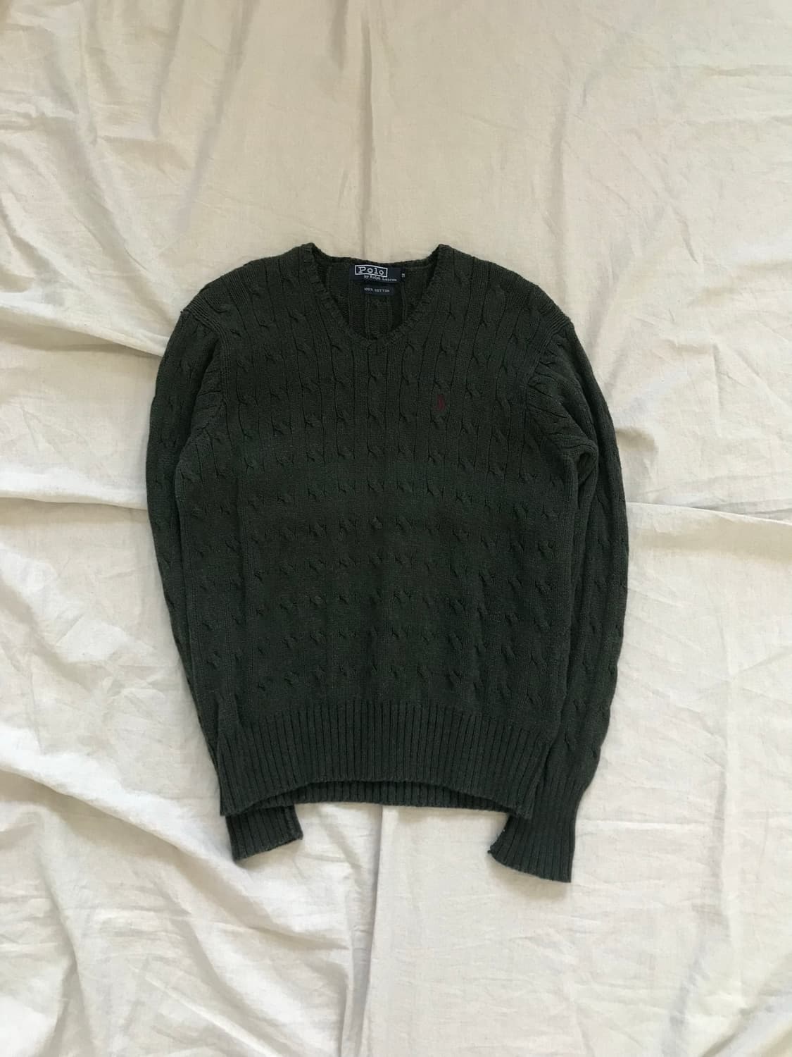 폴로 랄프로렌 포니로고 브이넥라인 케이블 니트 딥그린 상품이미지6