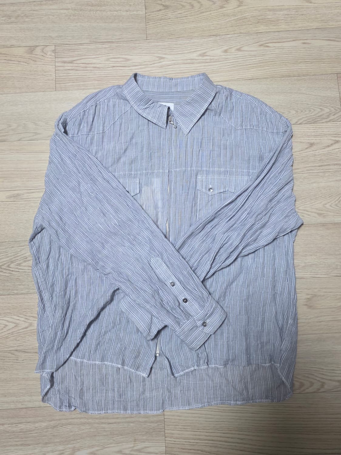 (4) 폴리테루 집업셔츠 스트라이프 그레이 상품이미지2