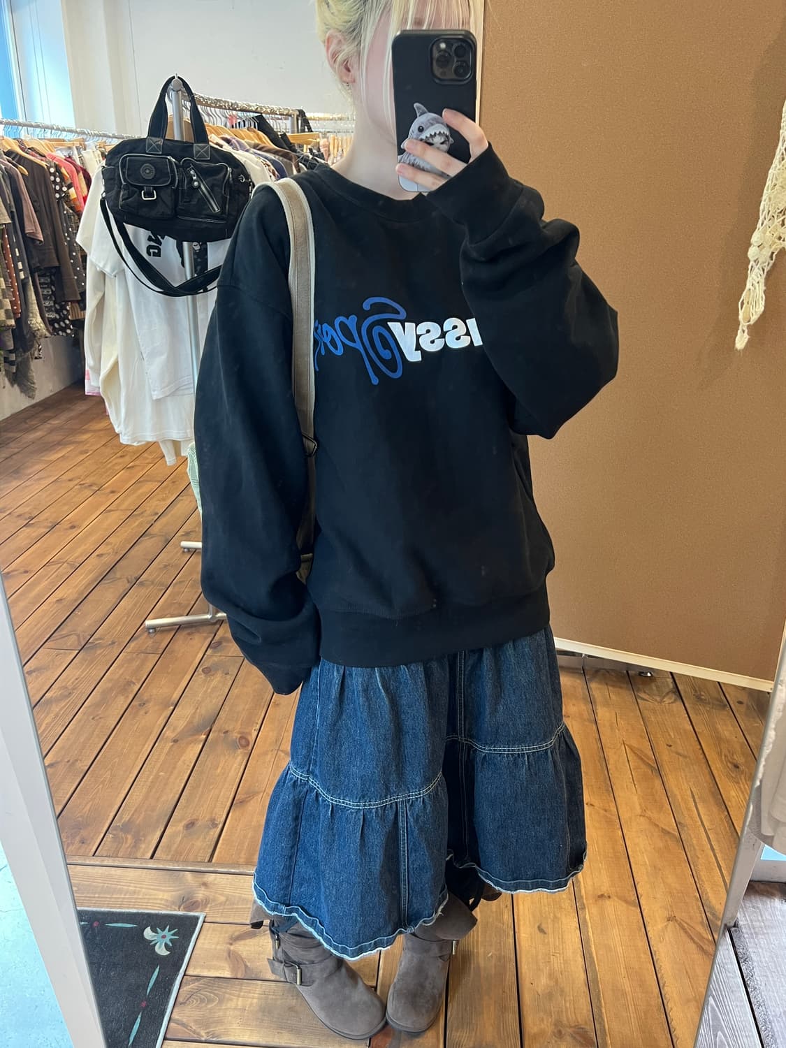 스투시 로고 블랙 맨투맨  상품이미지4