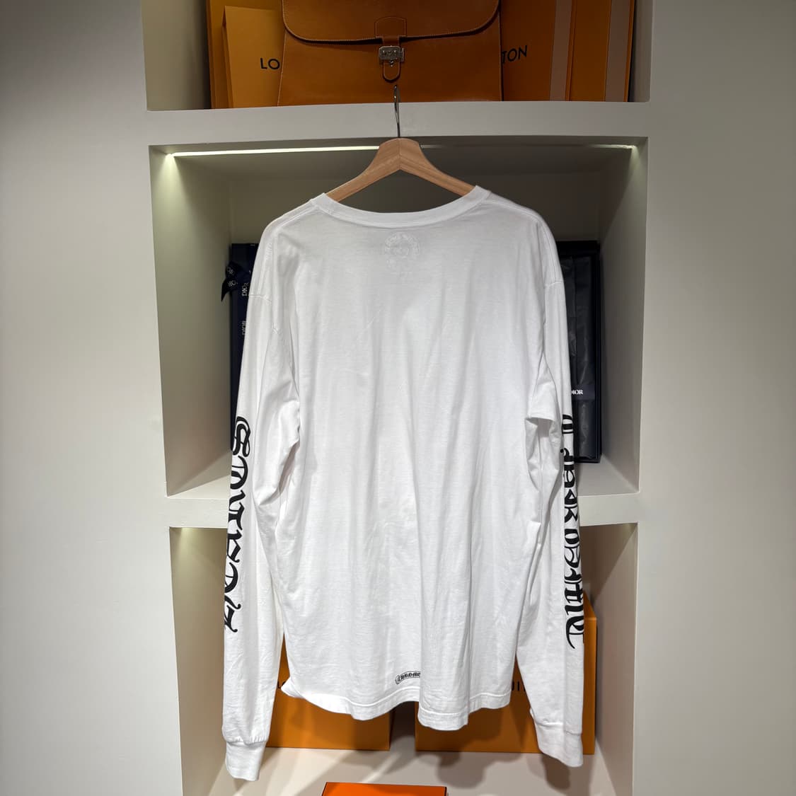 2XL/ 크롬하츠 넥 스크립트 로고 롱슬리브 티셔츠 화이트 블랙 상품이미지3