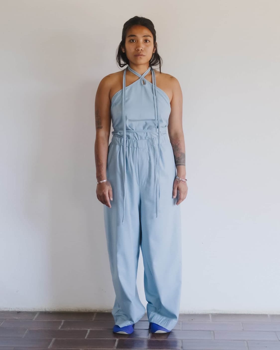 [S,M]베이스레인지 Mar 스트랩 슬리브리스 탑/세리 블루 상품이미지5