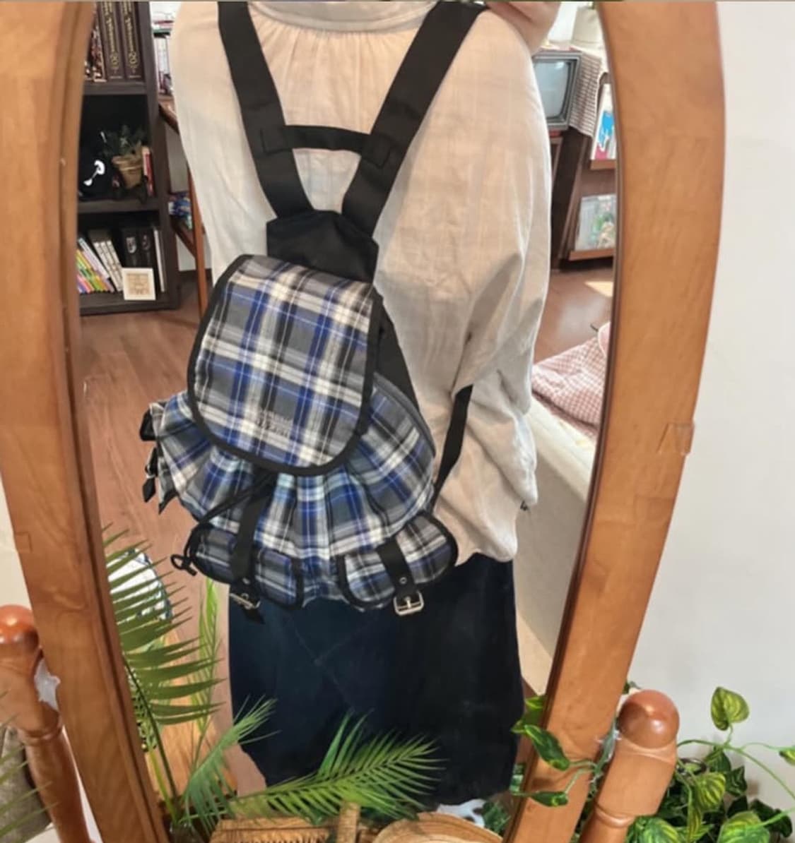 [vintage] 블루 체크 백팩 상품이미지2