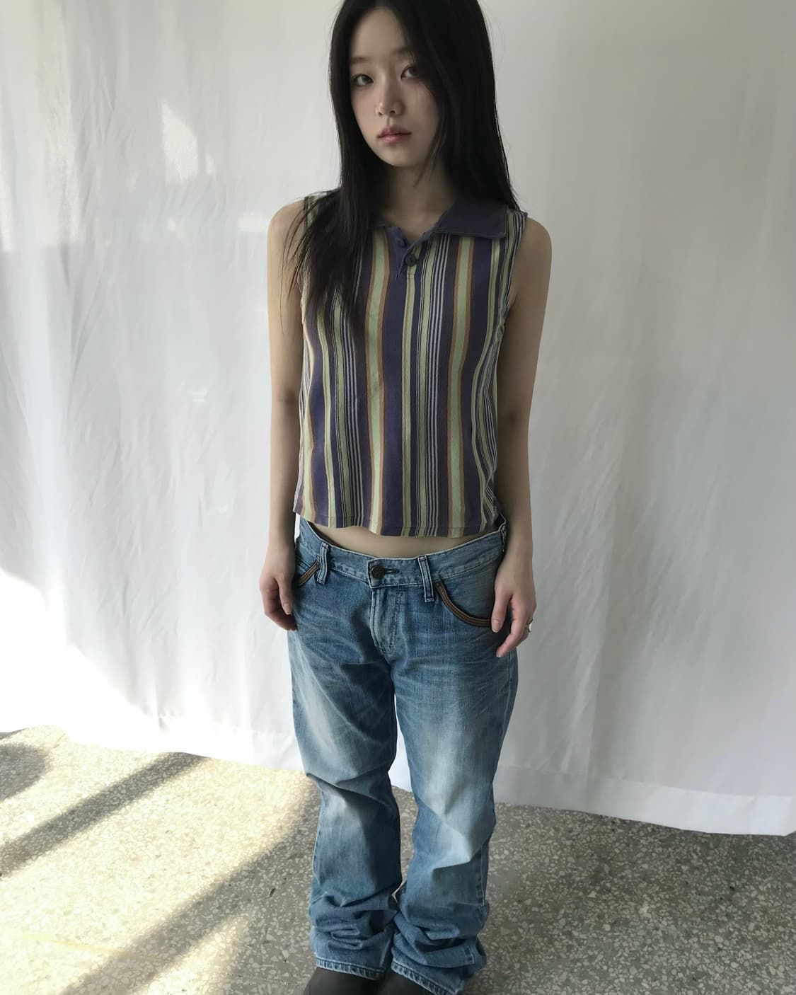 퍼플 스트라이프 슬리브리스  상품이미지2