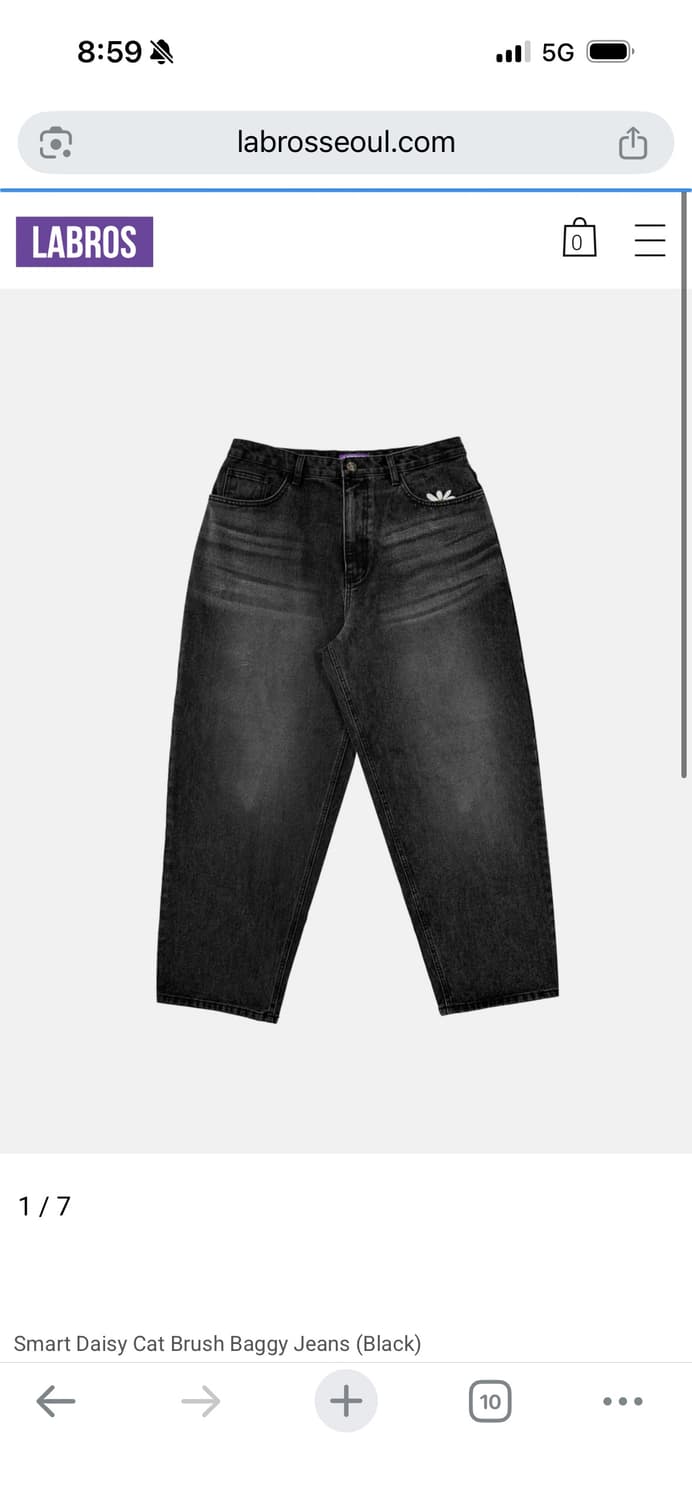 Smart Daisy Cat Brush Baggy Jeans (Black 상품이미지1