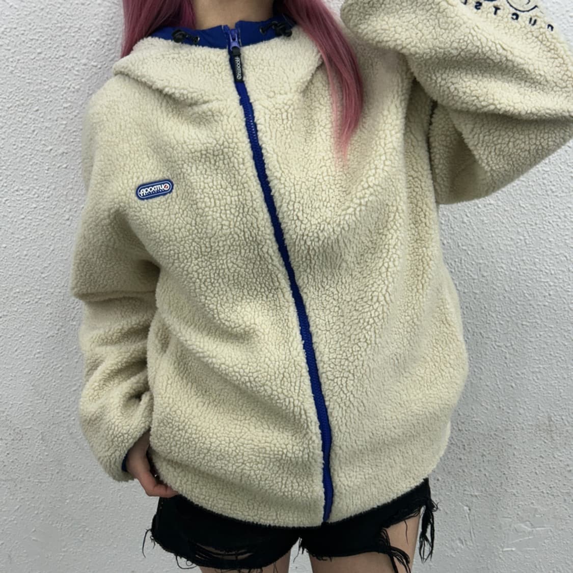  아웃도어 블루 라인 아이보리 뽀글이 집업 M 상품이미지1