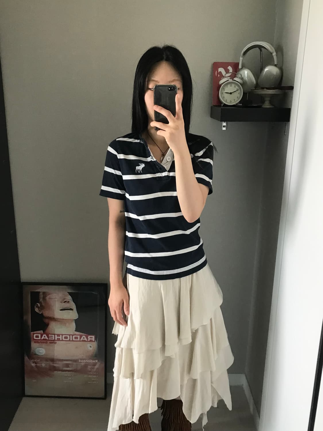 아베크롬비 산양 로고 단가라 버튼 반팔티 상품이미지4