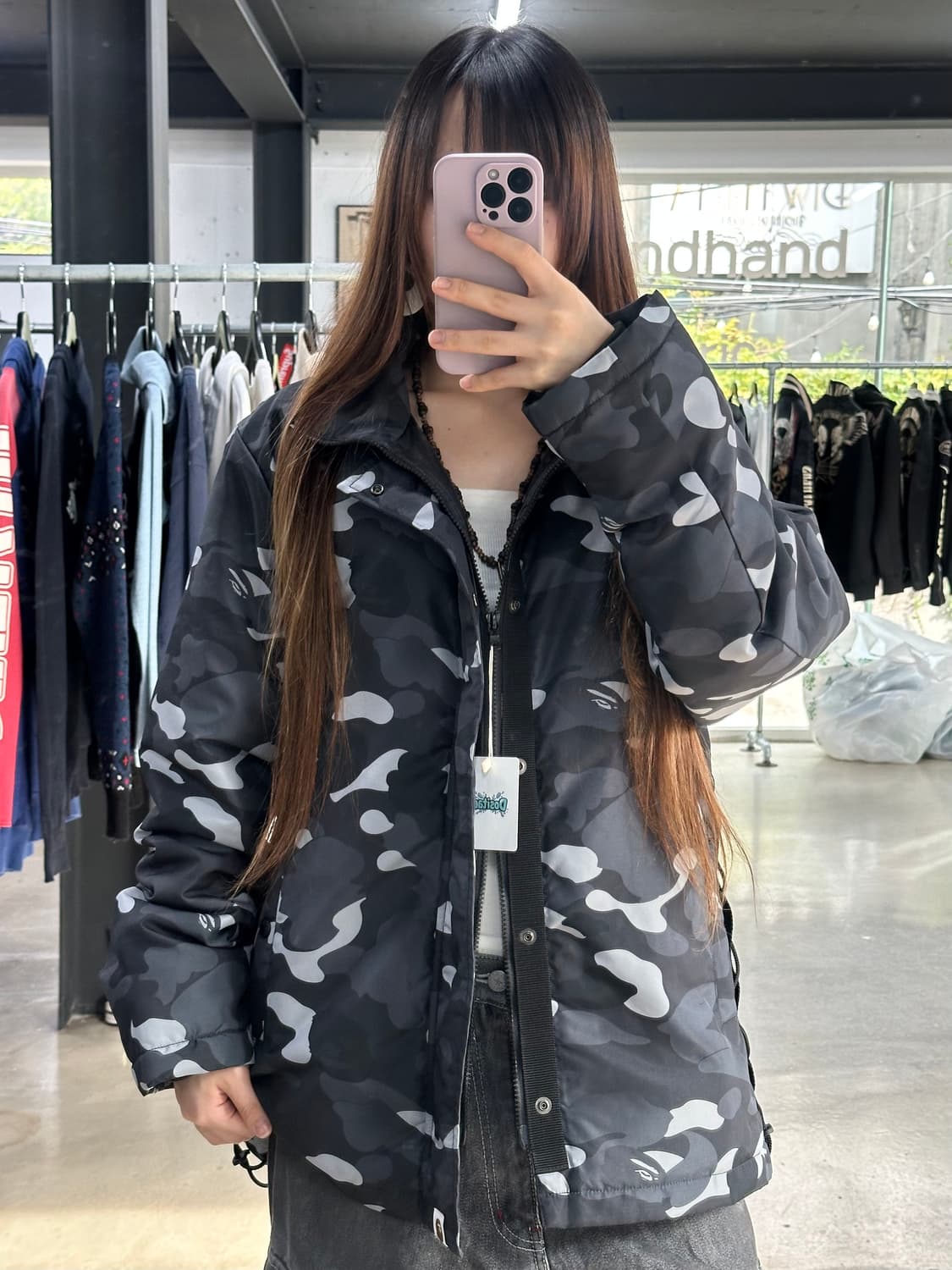 베이프 카모 아일렛 패디드 투웨이자켓 흑계 상품이미지3