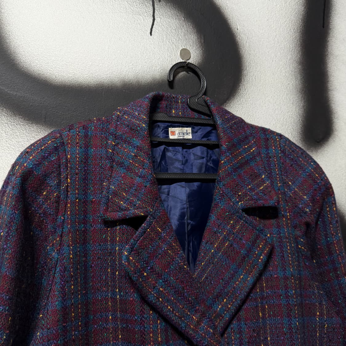 VTG 빈티지 울 100% 체크 패턴 트위드 더블 자켓 상품이미지3