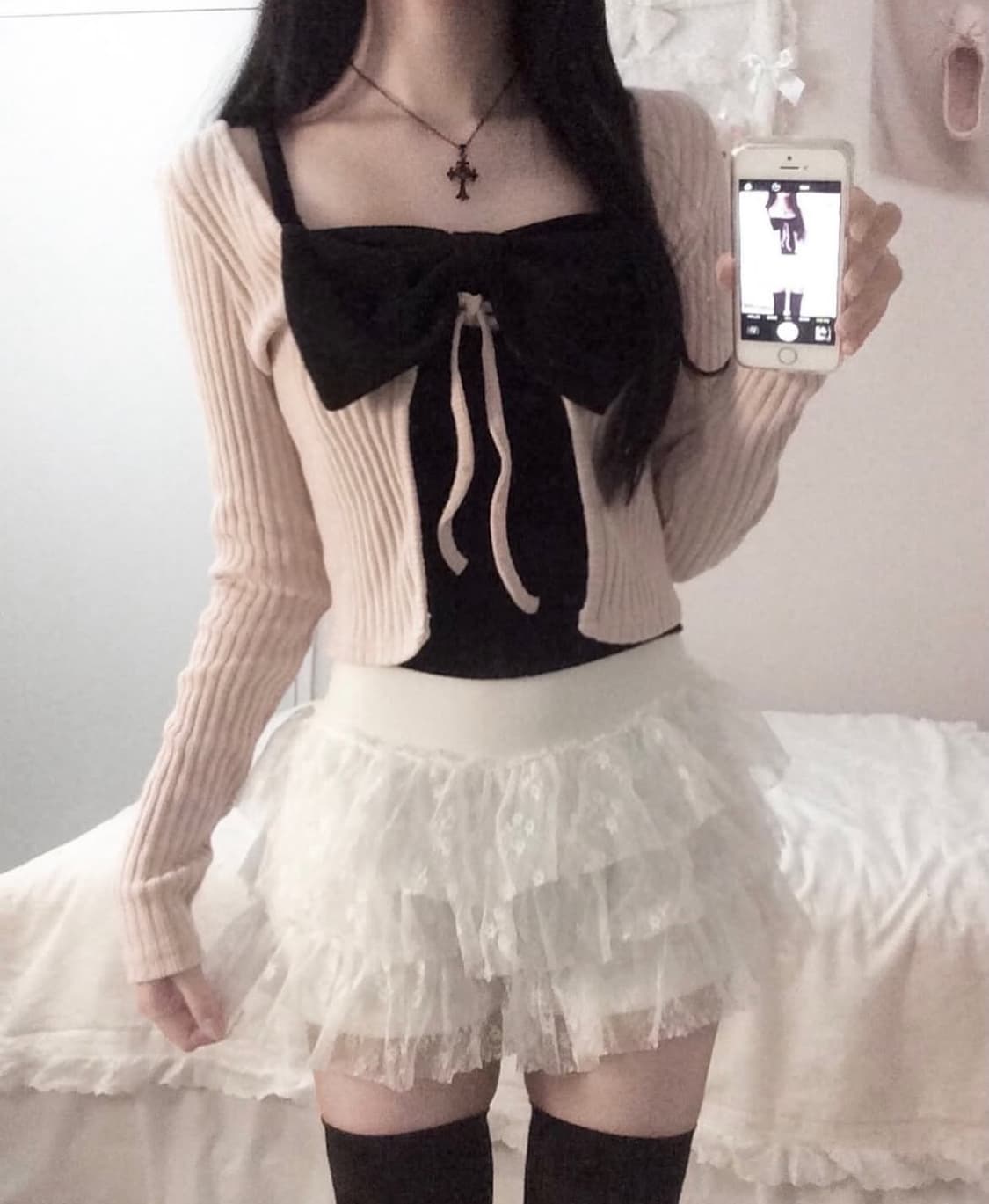 스너그 리본러블리슬리브리스나시 냥코후디스웨터 쿠로니트 서냥님 히메라떼갸루 상품이미지2