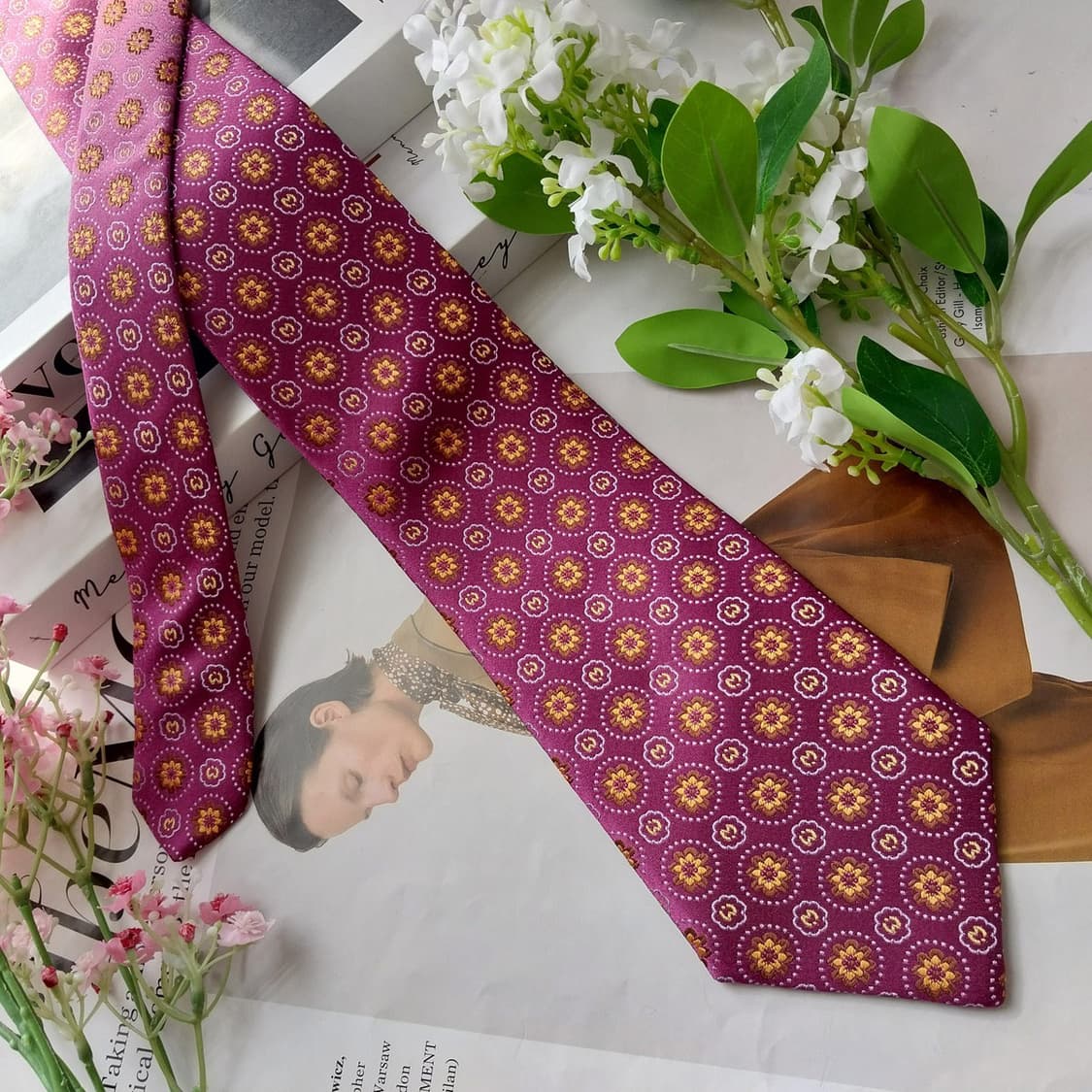 밀라숀 실크 핑크 플로럴 자수 넥타이 9.2cm A+등급 K2109
 상품이미지4