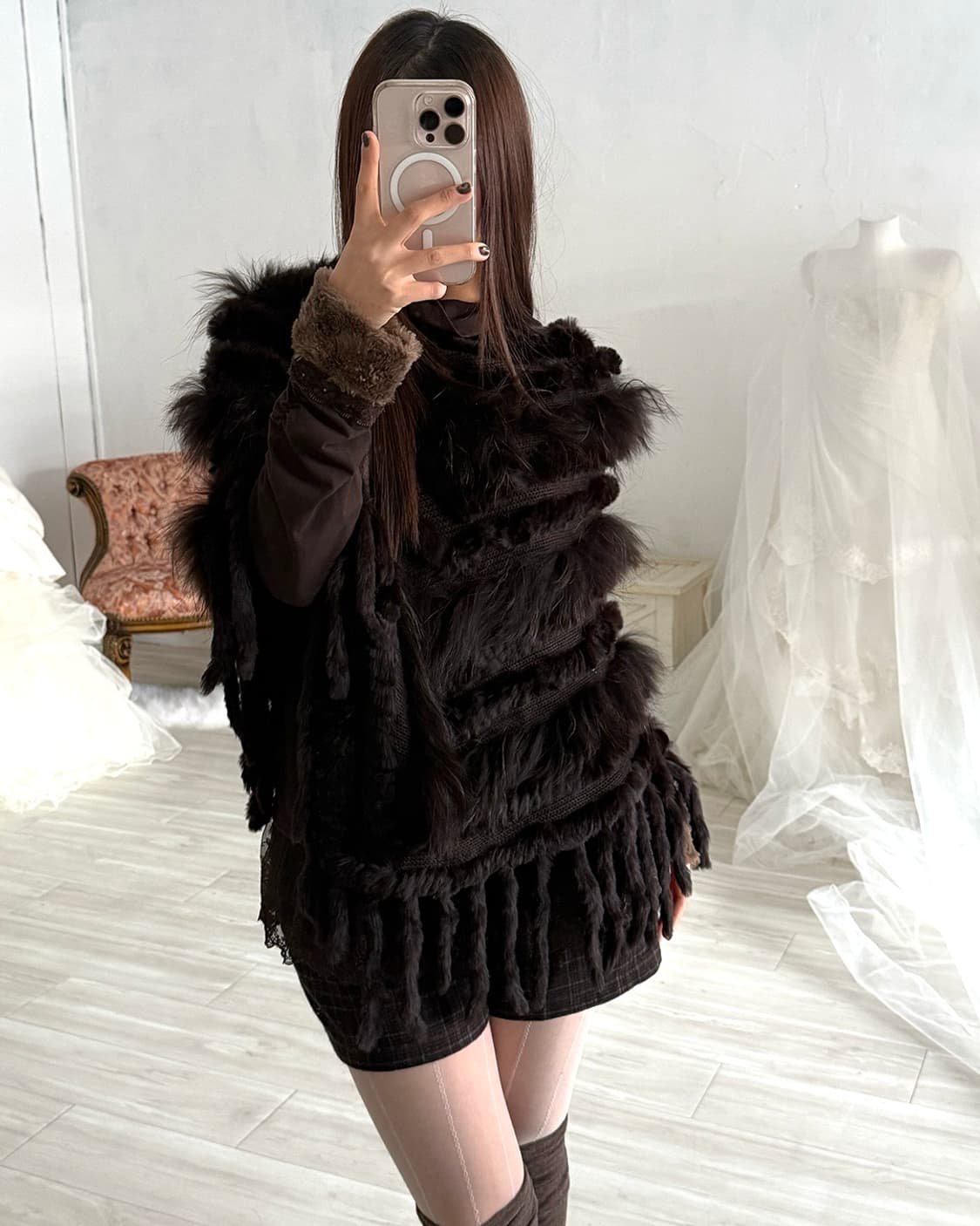 Deep brown fairy rabbit fur cape 상품이미지5
