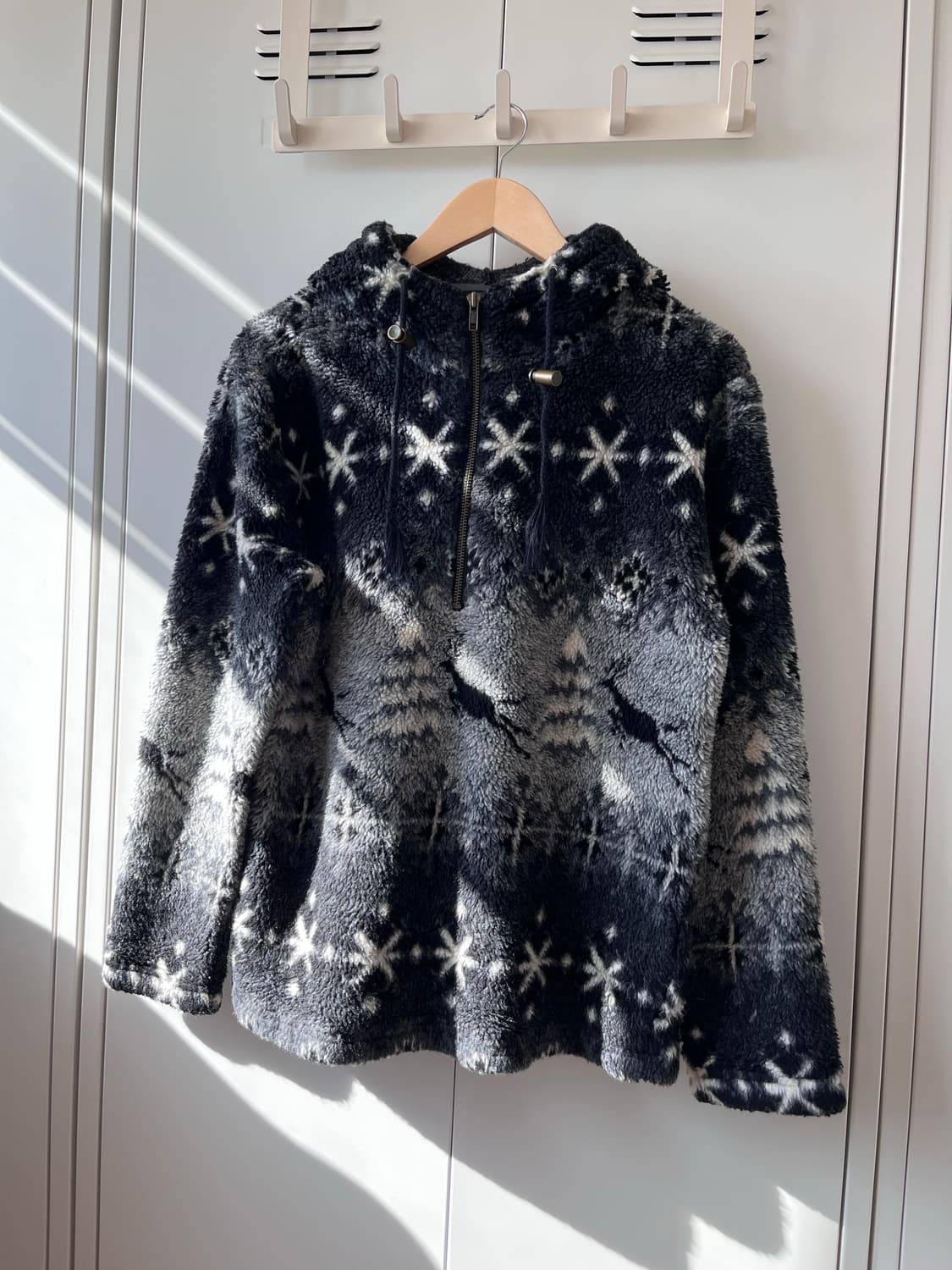 빈티지 겨울밤 풍경 눈꽃 후리스 집업  상품이미지6