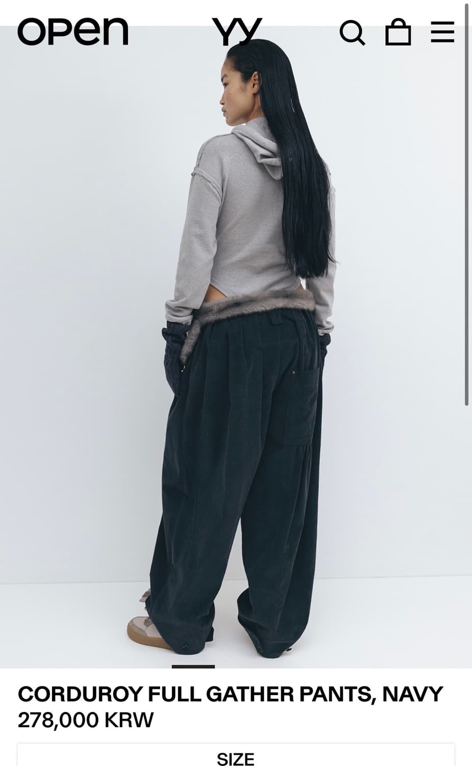 오픈와이와이 CORDUROY FULL GATHER PANTS, NAVY 상품이미지2